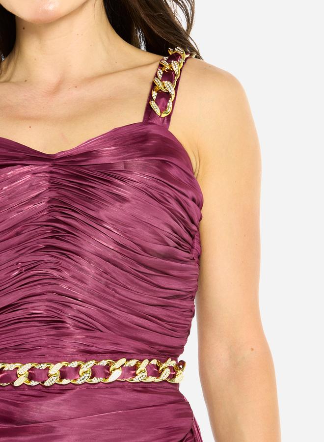 House of Moda Women Ruched Chain Strap Gown Maxi Dress - Image 3